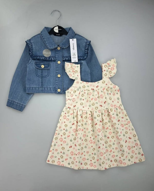 Ensemble 2 Pièces : Veste en Jean & Robe Fleurie - Bébé Fille (George) + Collant GRATUIT