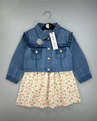 Ensemble 2 Pièces : Veste en Jean & Robe Fleurie - Bébé Fille (George) + Collant GRATUIT