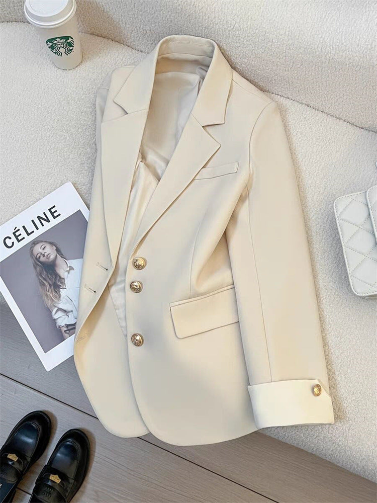 Veste Blazer Chic à Boutons Dorés & Manchettes Contrastées