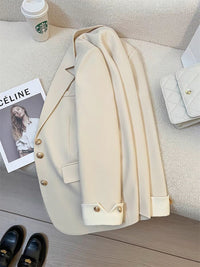 Veste Blazer Chic à Boutons Dorés & Manchettes Contrastées