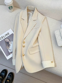 Veste Blazer Chic à Boutons Dorés & Manchettes Contrastées