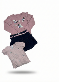 Ensemble "Princesse Flora" 3-en-1 : Pull, T-shirt & Jupe Denim + Collant GRATUIT