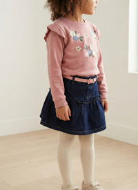 Ensemble "Princesse Flora" 3-en-1 : Pull, T-shirt & Jupe Denim + Collant GRATUIT